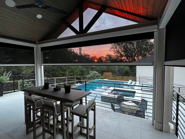 Black Exterior Solar Shades by the Pool