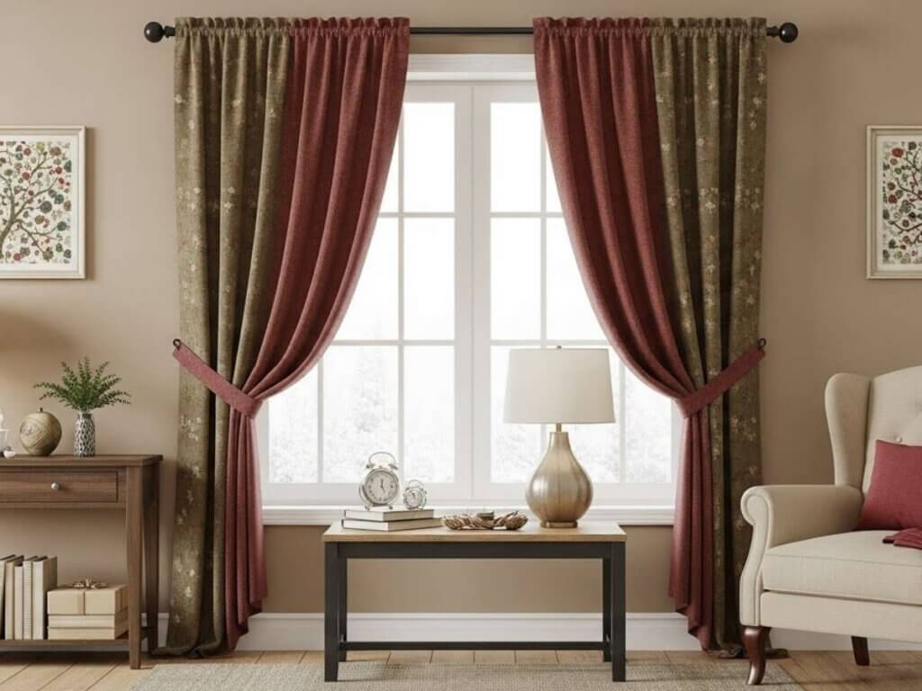 holiday curtains in a living room